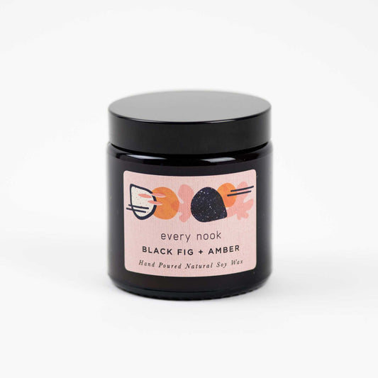 every nook Black Fig + Amber small scented soy wax candle