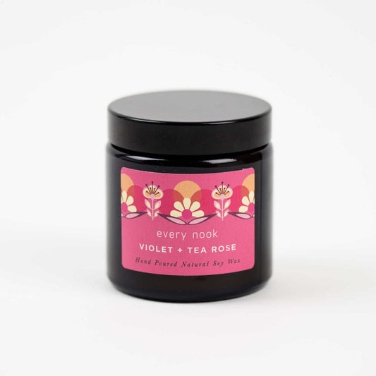 every nook Violet + Tea Rose small scented soy wax candle