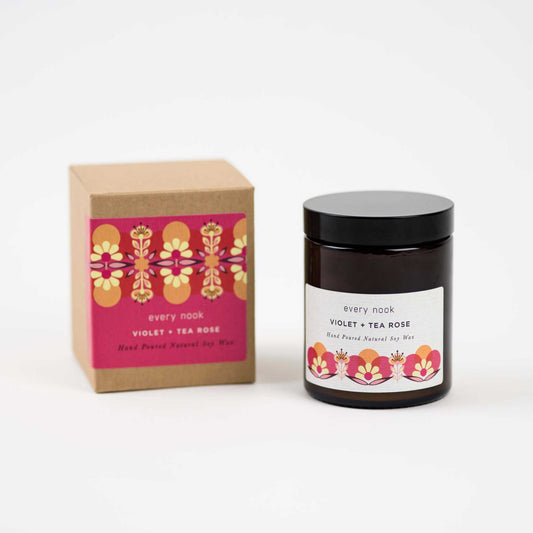 Rose scented candle by every nook - Violet + Tea Rose soy wax candle